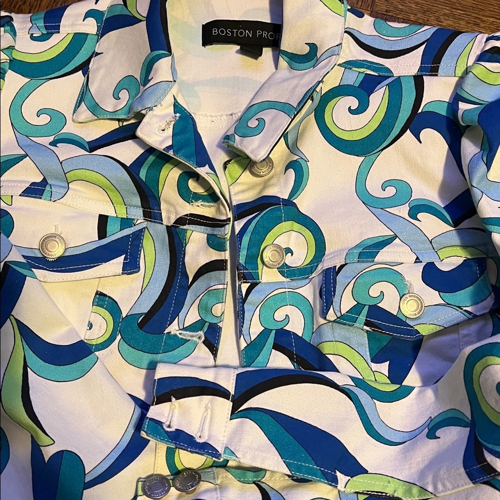 Boston Proper Blue and Green Swirl Jacket - Picture 3 of 3